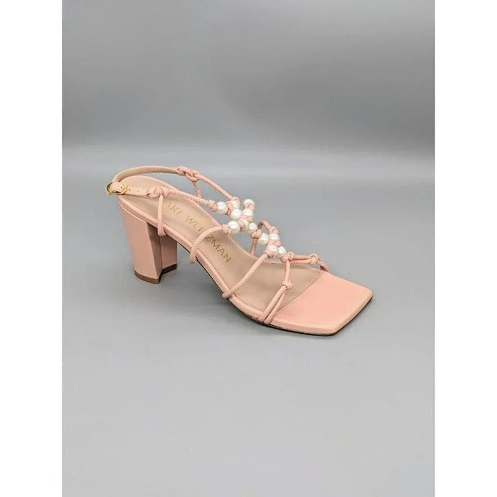 Stuart Weitzman Women's Pearl Knot Block-Heel Sandals Size 8 B (MSRP $495)